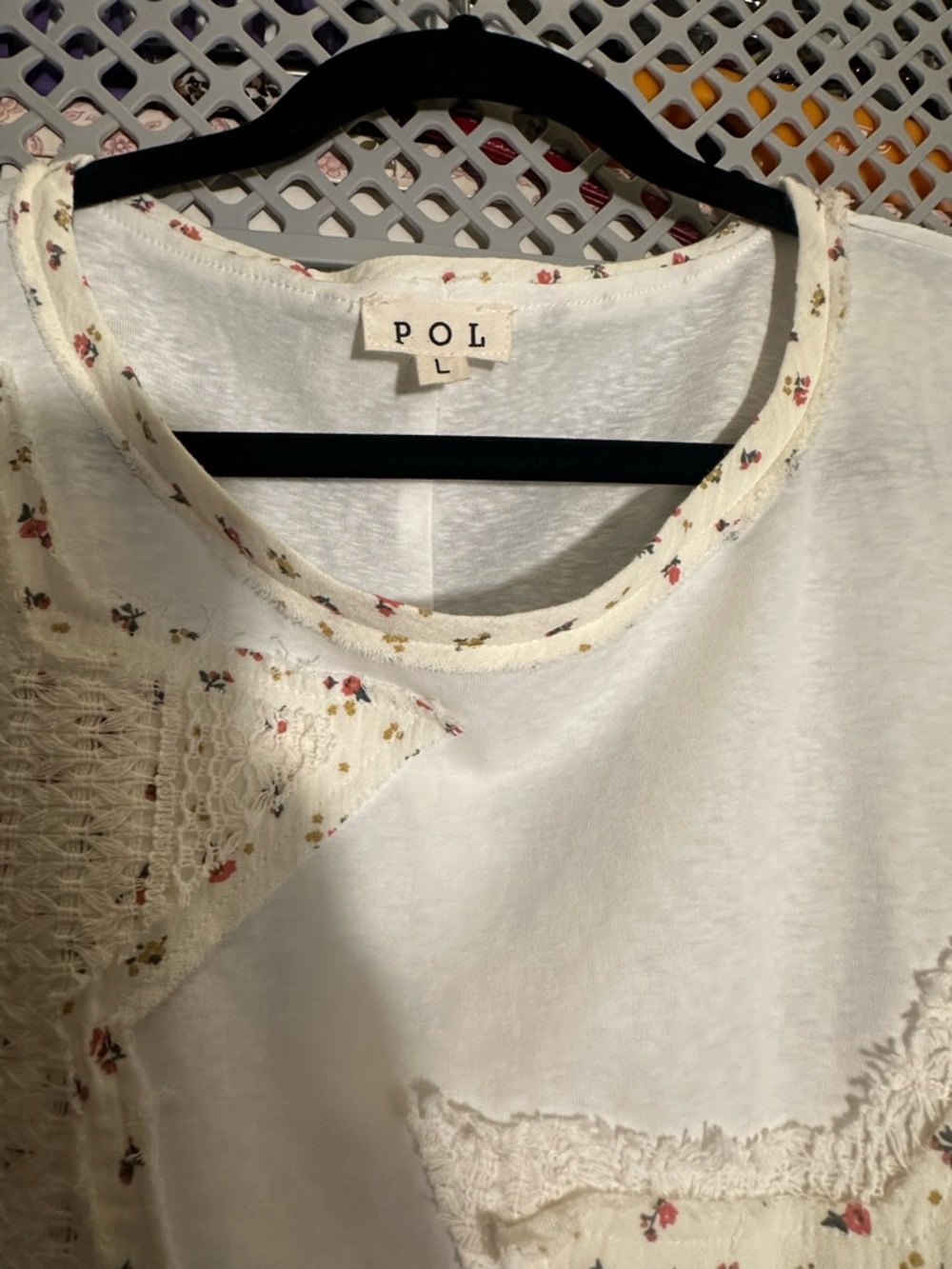 POL Cream-Accented White Short Sleeve Star Patch Top - Picture 2 of 3